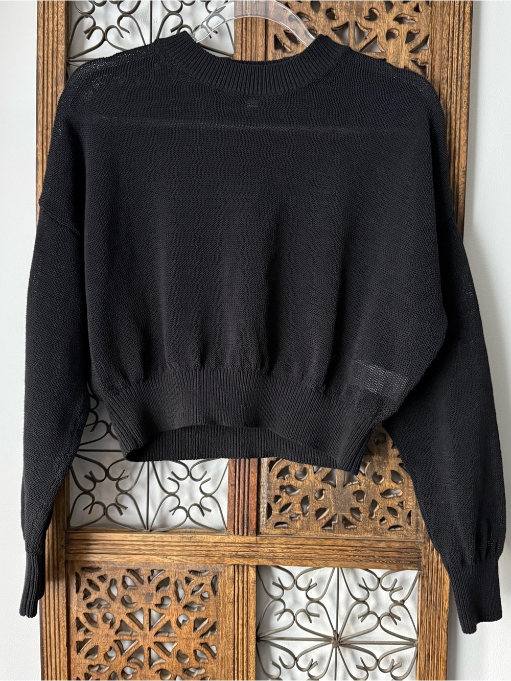 Madewell Black Sheer Cropped Knit Sweater